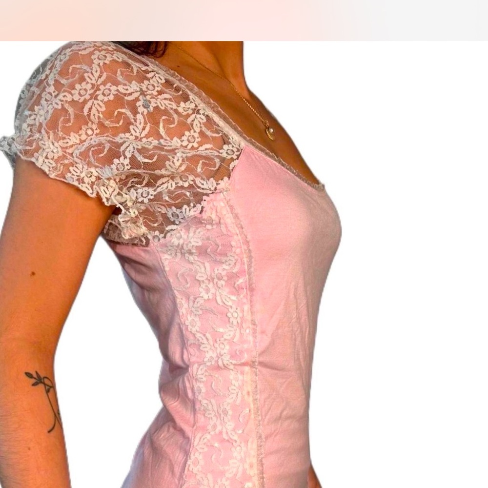 Elegant Pink Lace Sleeve Women's Intimate